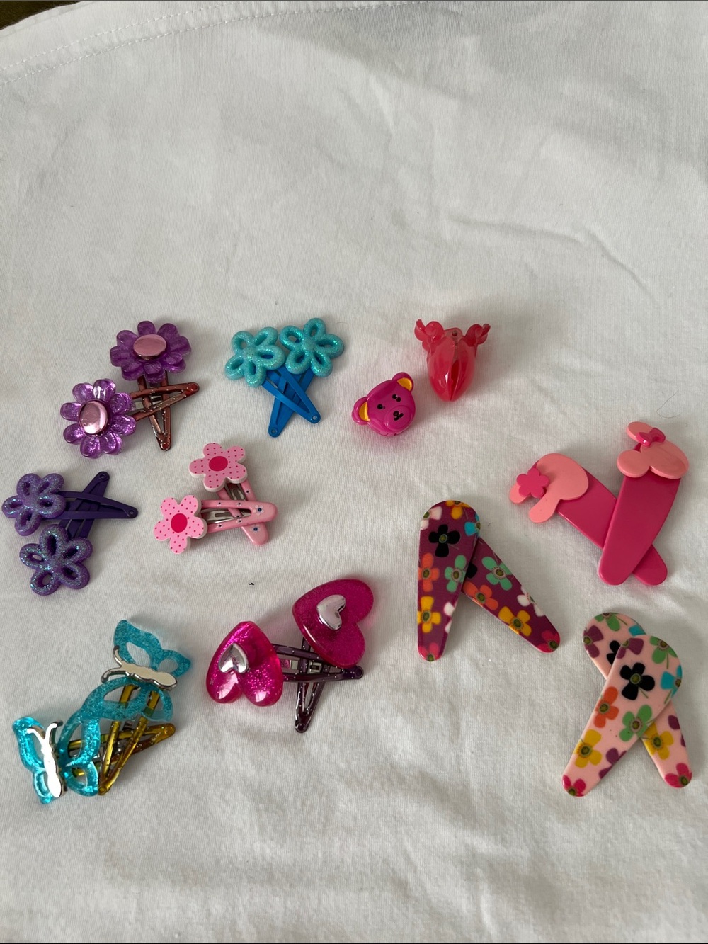 Kids Floral & Heart Hair Clip Set - Pink, Purple, Turquoise